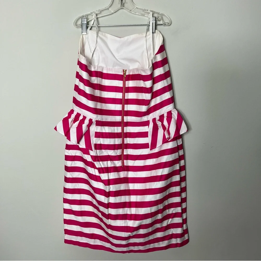 Lilly Pulitzer Striped Strapless Dress Pink White Peplum 598 - Picture 6 of 10